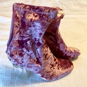 Cape Robbin pink crushed velvet ankle boots